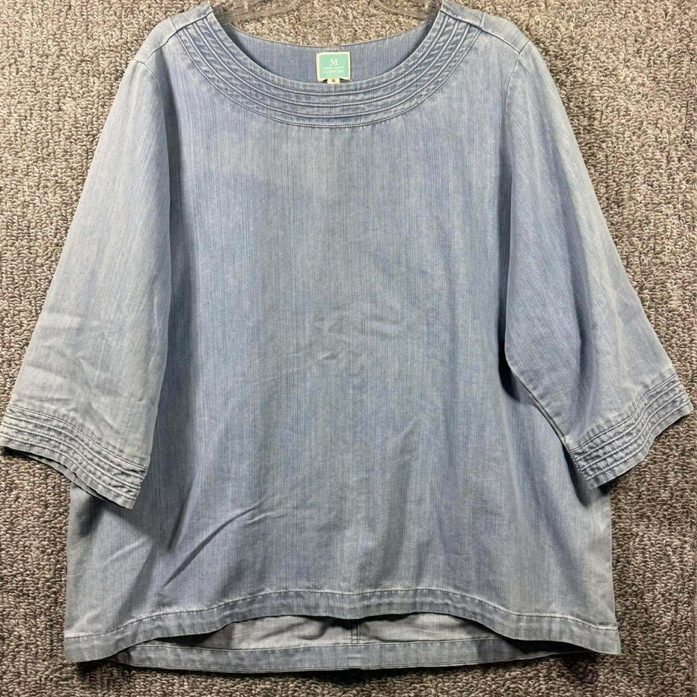 Martha‎ Stewart Everyday Blouse Light Blue Pintuck Chambray - Women XL